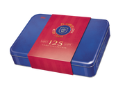 A special collector's edition packaging for Topps 125 Years Anniversary FC Barcelona Deluxe Hobby Box featuring a blue and red design with the FC Barcelona crest and anniversary logo.